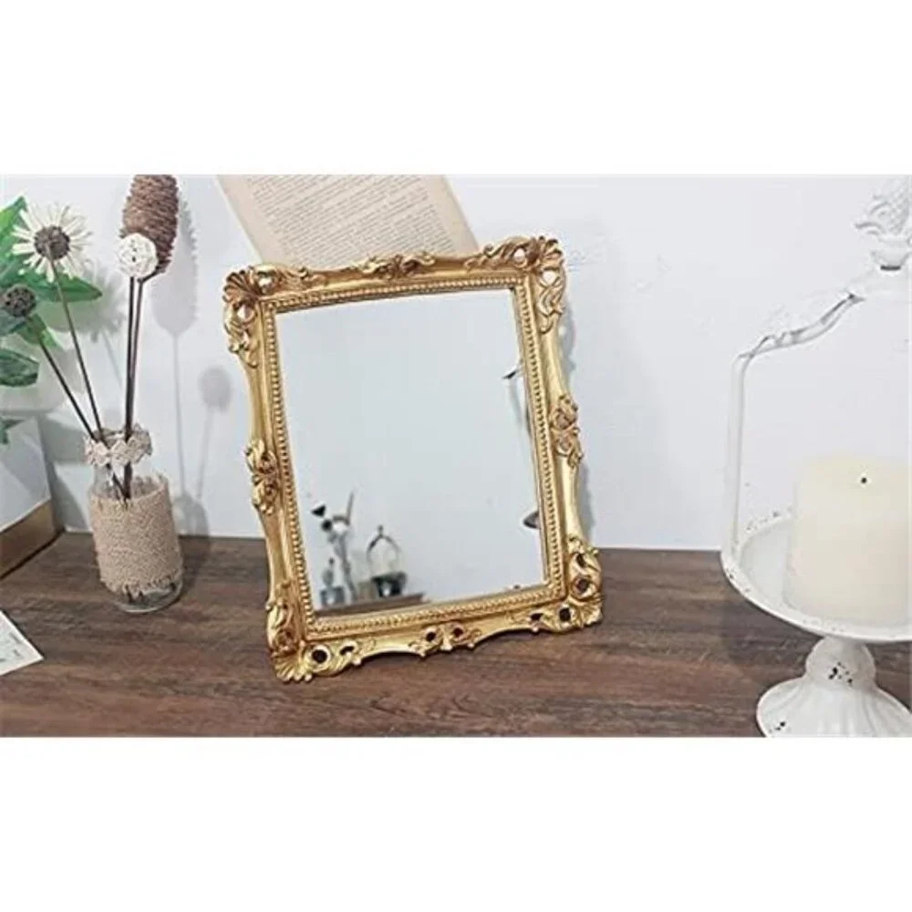 Vintage 11 x 9.5 inch Decorative Mirror, Wall Mounted & Tabletop Makeup Mirror